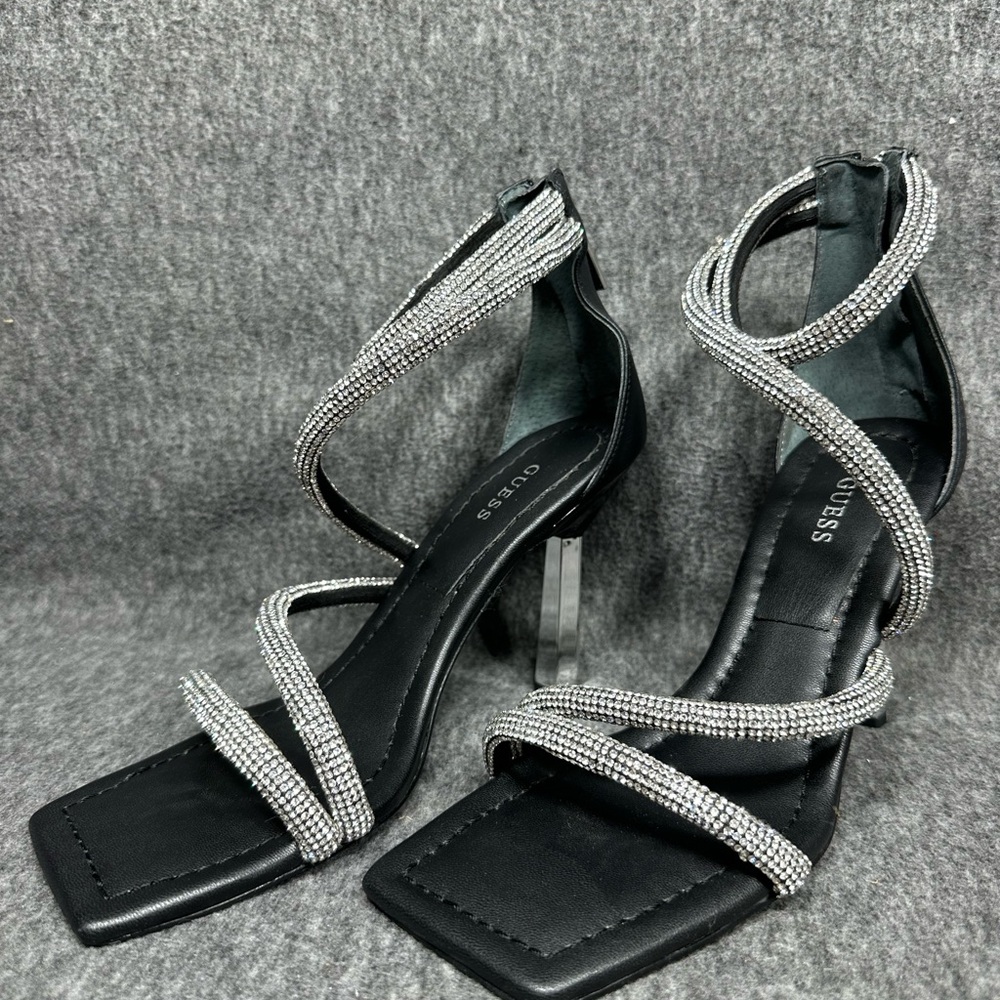 GUESS Black and Silver Strappy Heels